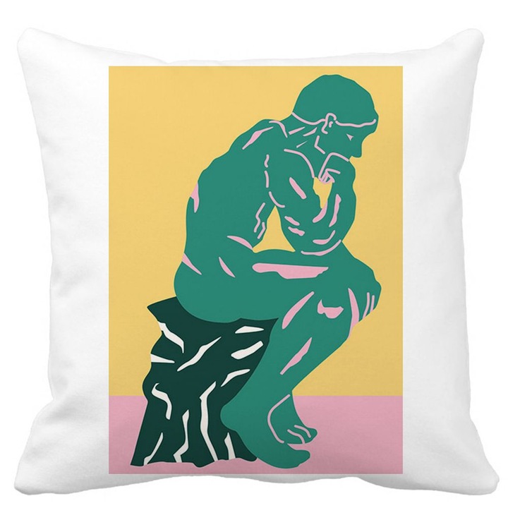 A Thinker Square dekoratív párna, 40x40 cm, fehér, matt, levehető huzat, fújtató