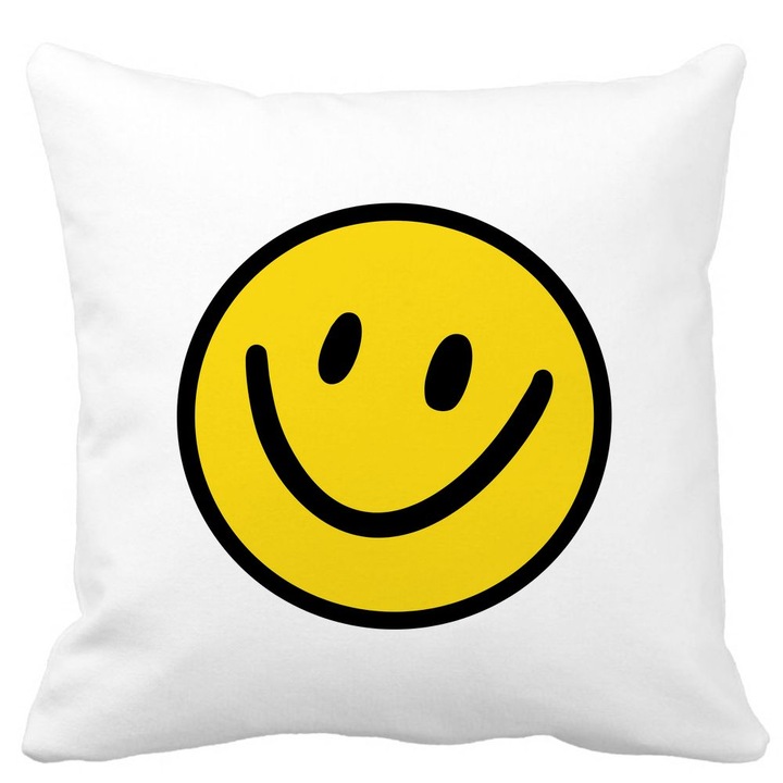 Square Mat Smiley Face dekoratív párnahuzat, 40x40 cm, fehér