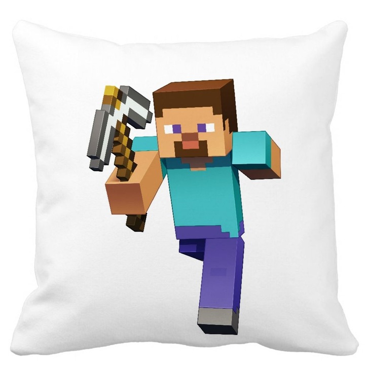 Fata de Perna Decorativa Patrata Mata Minecraft Mining Steve 8bit, 40x40 cm