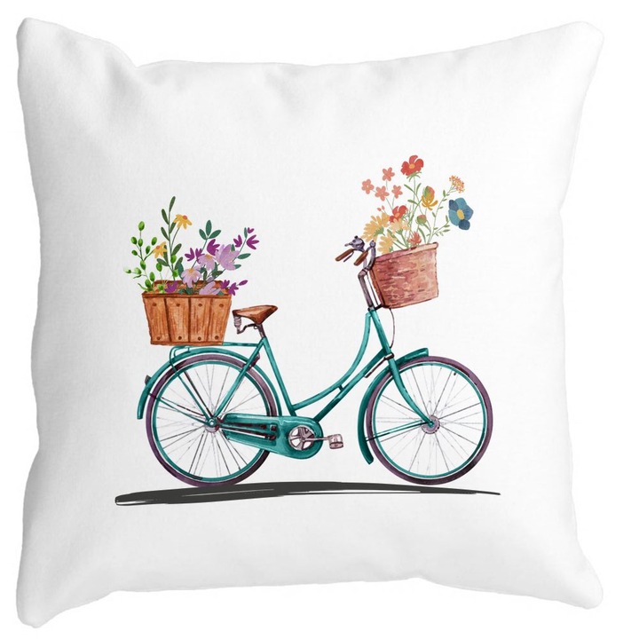 Négyzet alakú szőnyeg virágos kerékpár dekoratív párnahuzat, 40x40 cm