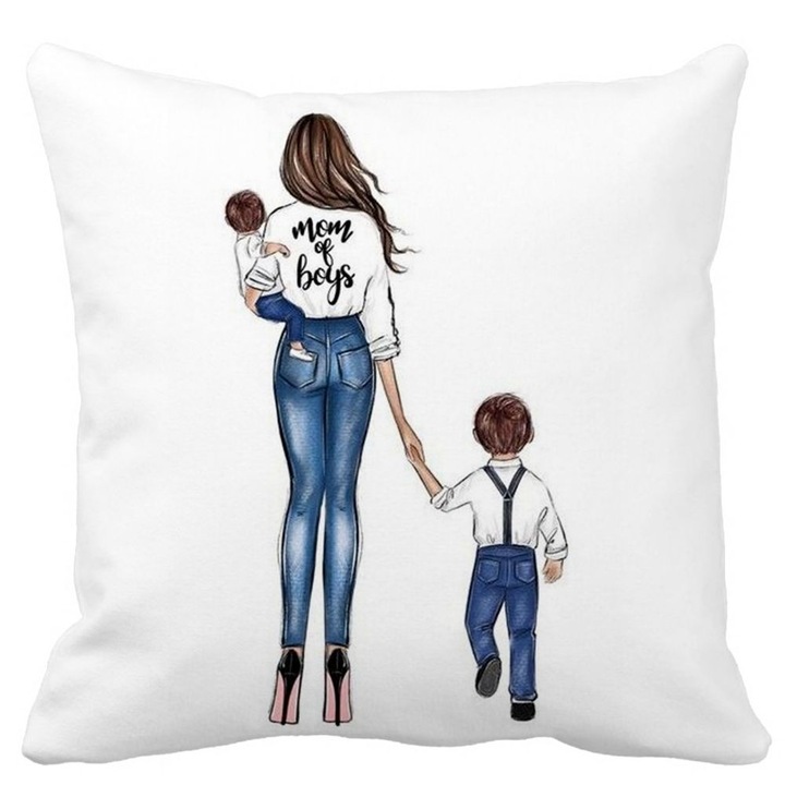 Mata Mom of Boys négyzet alakú dekoratív párnahuzat, 40x40 cm