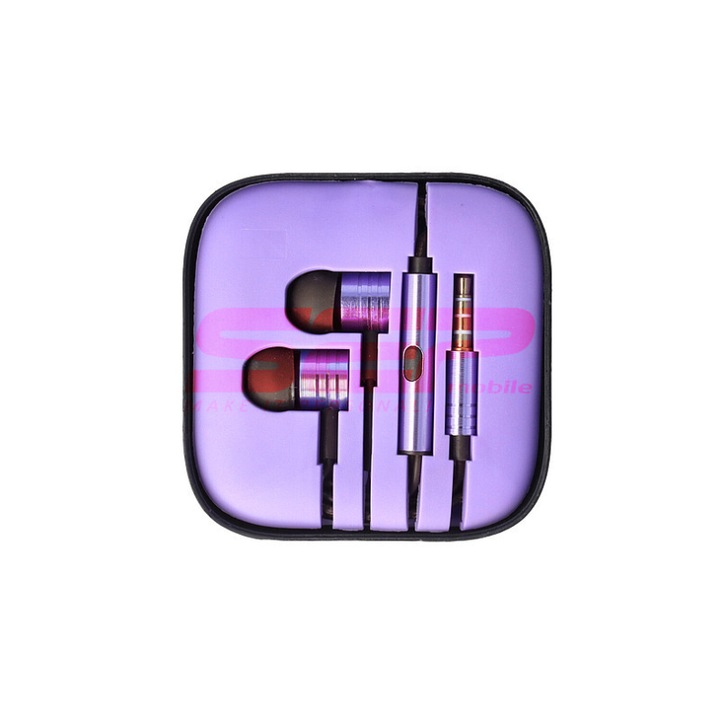 Casti in ear din metal, cu microfon si conector Jack 3.5 mm, sunet clar si bass puternic, Mov