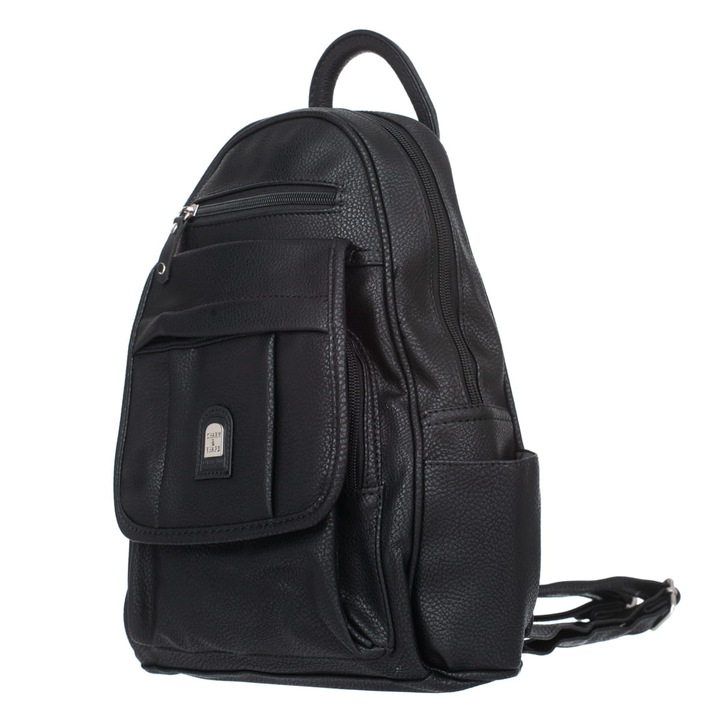 Női hátizsák, Charm&Shape, Ökológiai bőr, 32x16x26 cm, Fekete/Ezüst