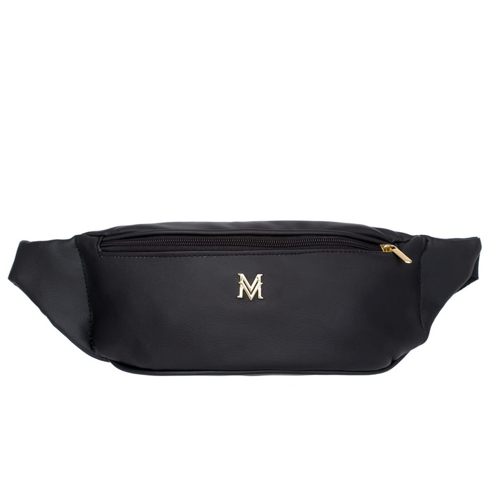 Дамска чанта, Vermari, Екологична кожа, 10x8x26 см, Черно/Златно