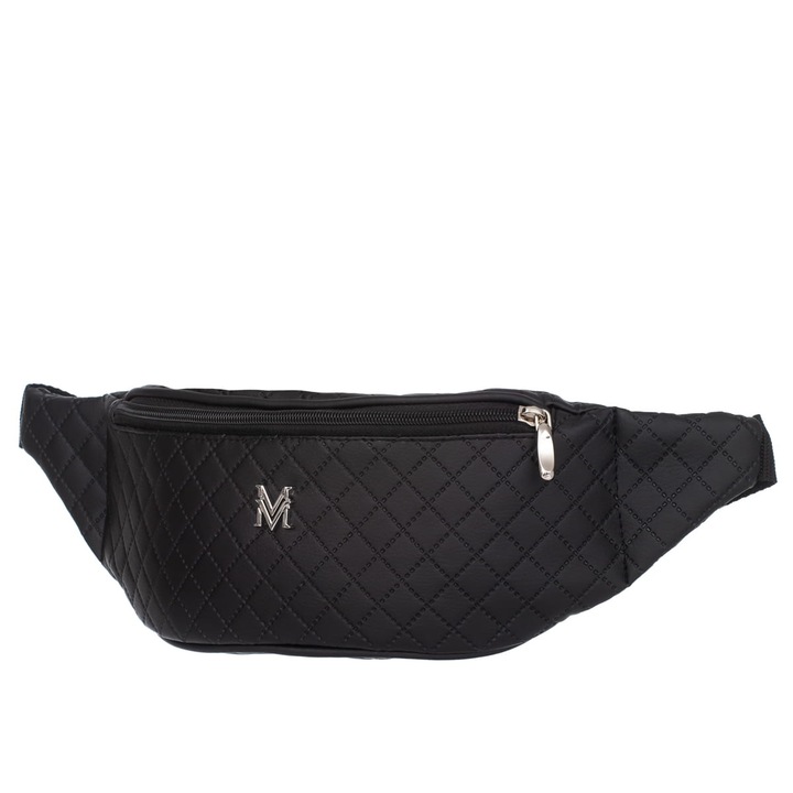Дамска чанта, Vermari, Екологична кожа, 10x8x26 см, Черен/Сребрист