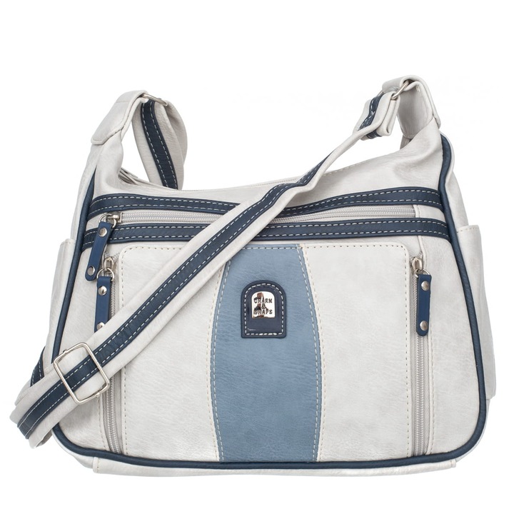 Női táska, Charm&Shape, Ökológiai bőr, 24x10x30 cm, Szürke/Kék