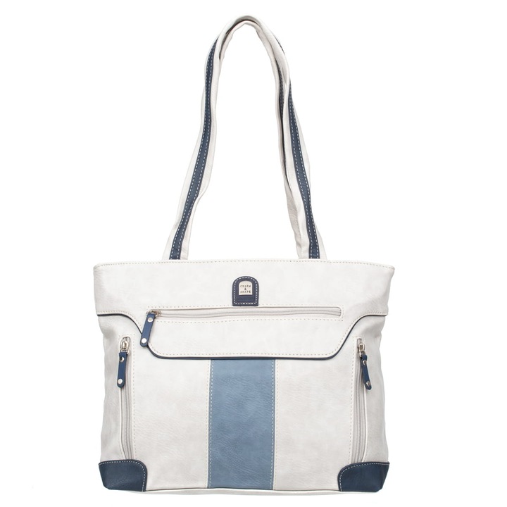 Női táska, Charm&Shape, Ökológiai bőr, 27x12x33 cm, Szürke/Kék