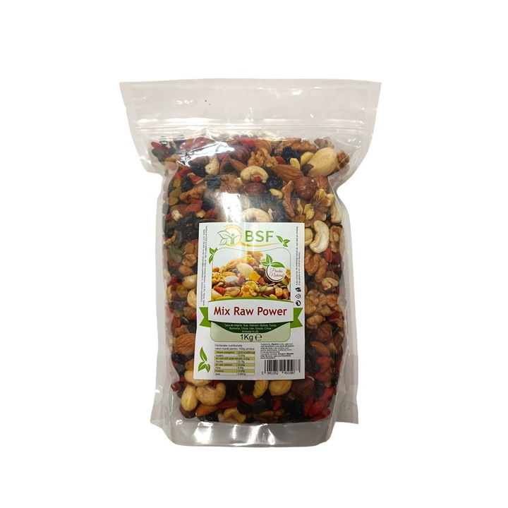 Mix Raw Power - migdale, caju, nuci braziliene, alune de padure, miez de nuca, goji, miez dovleac, stafide, coacaze 1kg