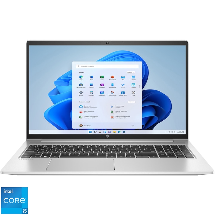 Laptop HP ProBook 450 G9 cu procesor Intel® Core™ i5-1235U pana la 4.4GHz, 15.6", 8GB, 512GB SSD, Intel® Iris® Xe Graphic, Windows 11 Pro, Argintiu