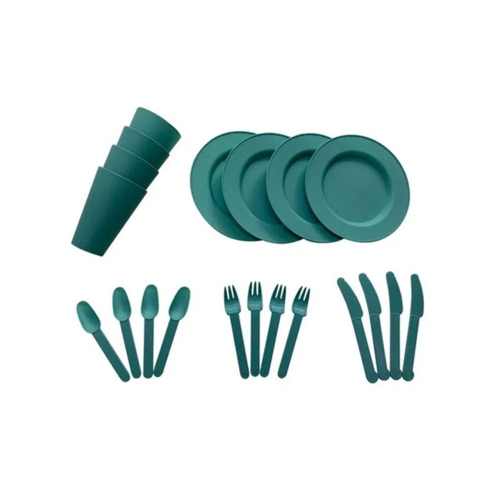 Set Picnic, 4 persoane, plastic, verde, 20 cm