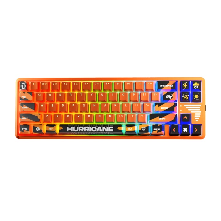 Tastatura mecanica gaming QwertyKey 65 Hurricane, Hotswap, RGB, switch-uri prelubrifiate Akko Cream Blue PRO V3