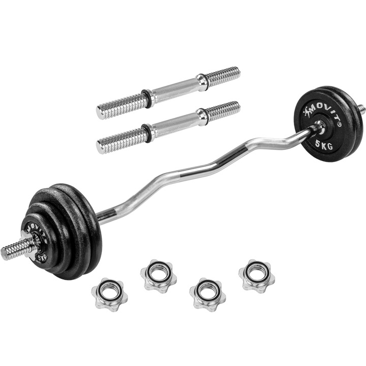 Set profesional de gantere, 65,5 Kg, MOVIT®, prindere din cauciuc