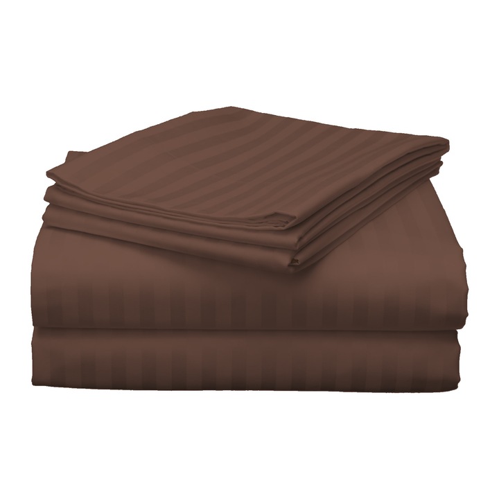 Cearsaf de pat o persoana Damasc Policoton dunga 1 cm, 160 x 230 cm, Maro