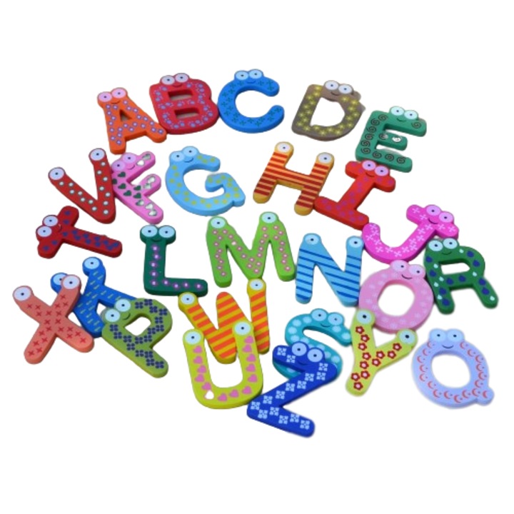 Set 26 litere magnetice Montessori din lemn vopsite cu culori non toxice model mare 6x 5 cm
