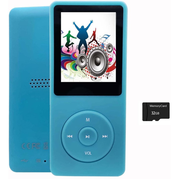 MP3 lejátszó Bluetooth 5.0, Micro SD kártya, 32 GB, kék