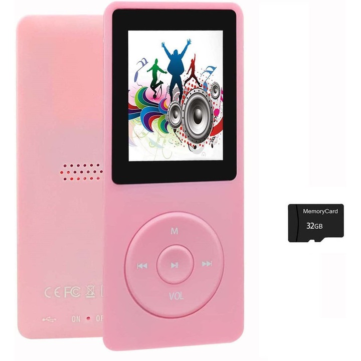 MP3 lejátszó Bluetooth 5.0, Micro SD kártya, 32 GB, HIFI, rózsaszín