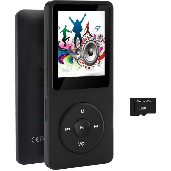 MP3 lejátszó Bluetooth 5.0, Micro SD kártya, 32 GB, HIFI, fekete