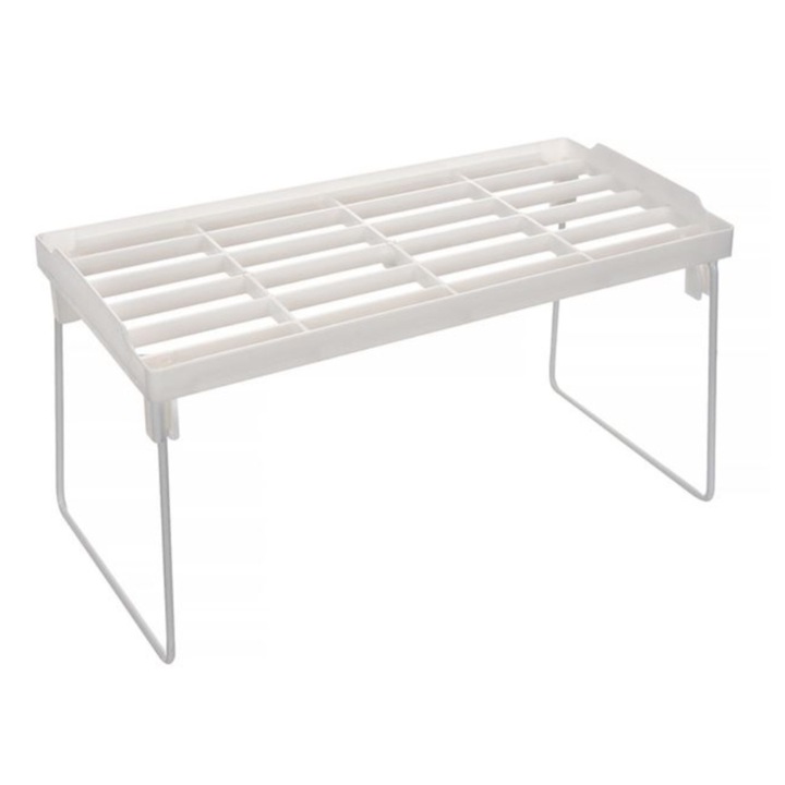 Raft organizator, pliabil, cu picioare, plastic/metal, alb, 30 x 14 x 15.5 cm