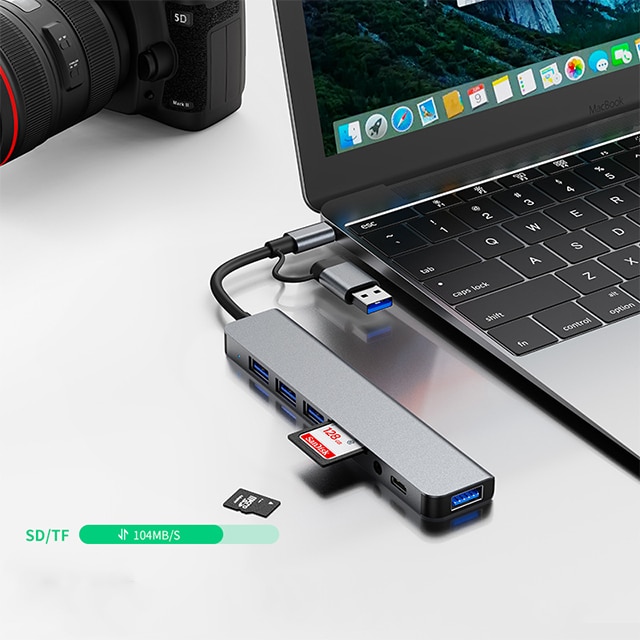HUB адаптер Sovel 8 в 1, Входен щепсел 3.0 / Type-C, 3 USB 2.0 порта, 1 ...