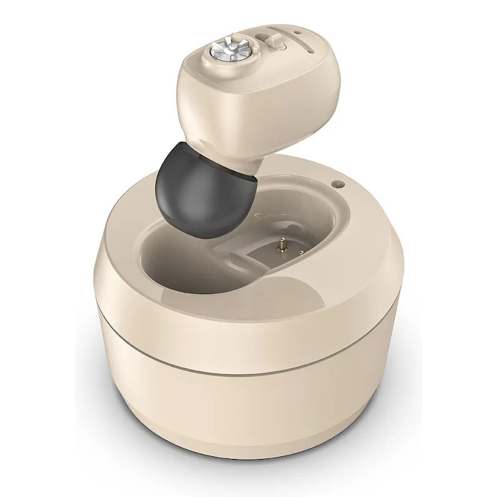 Aparat Auditiv cu acumulator, reincarcabil Vixev, Volum reglabil 130 dB, Amplificator sunet intraauricular, Hipoacuzie Medie-Severa, 4 adaptoare urechi, incarcator inclus, Nude