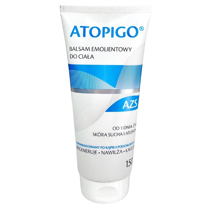Atopigo bőrpuhító testápoló, AZS, Száraz, érzékeny, irritált bőrre, Fehér
