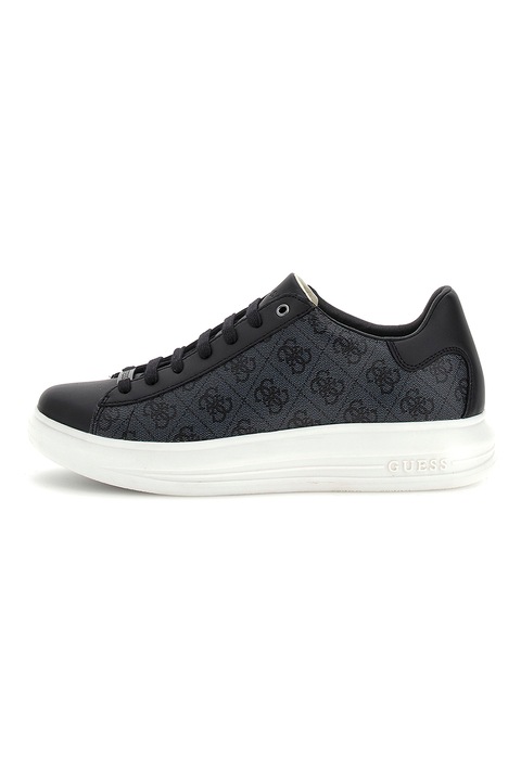 Guess, Pantofi sport de piele ecologica cu model monograma, Negru/Gri carbune