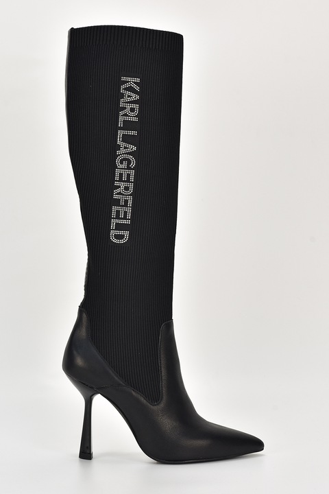 Karl Lagerfeld, Ботуши над коляното с декоративни камъни, Сребрист/Черен