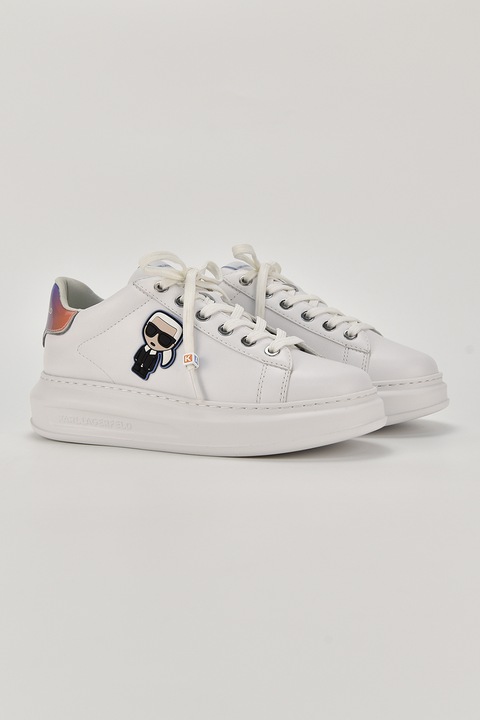Karl Lagerfeld, Pantofi sport de piele si piele ecologica, Alb, Albastru, 38
