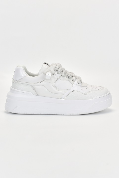 Karl Lagerfeld, Pantofi sport de piele cu logo, Alb, 39