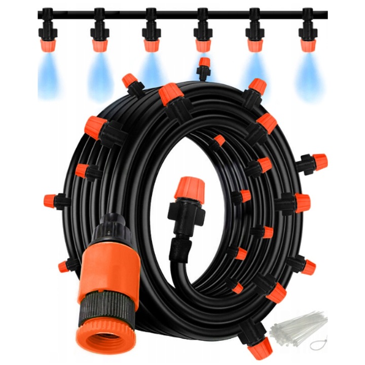 Sistem de Irigare Ideal pentru Gazon/Gradina/Terasa, Plastic, Perdea de Apa, Duze Reglabile, 10M, Multicolor
