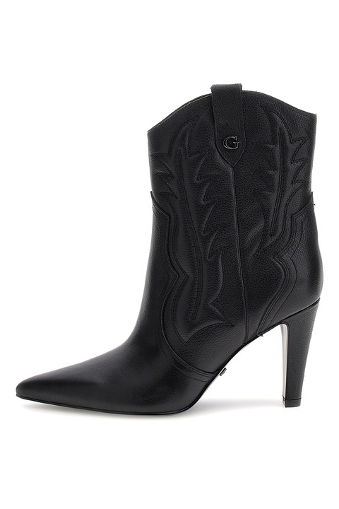 Guess, Botine de piele cu varf ascutit, Negru, 39