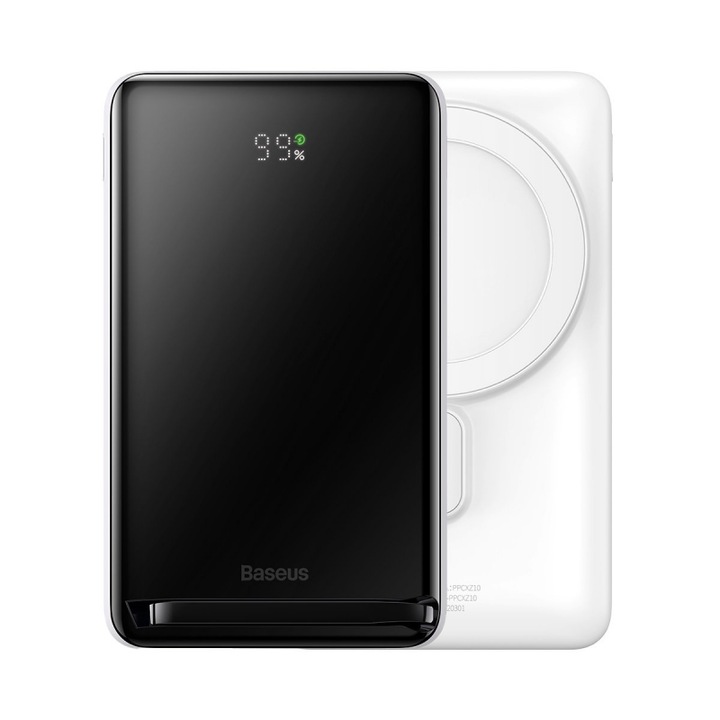 Baseus MagSafe 10000mAh 20W магнитен пауърбанк с безжично зареждане, бял (PPCX000002) + USB C, HRT-95326