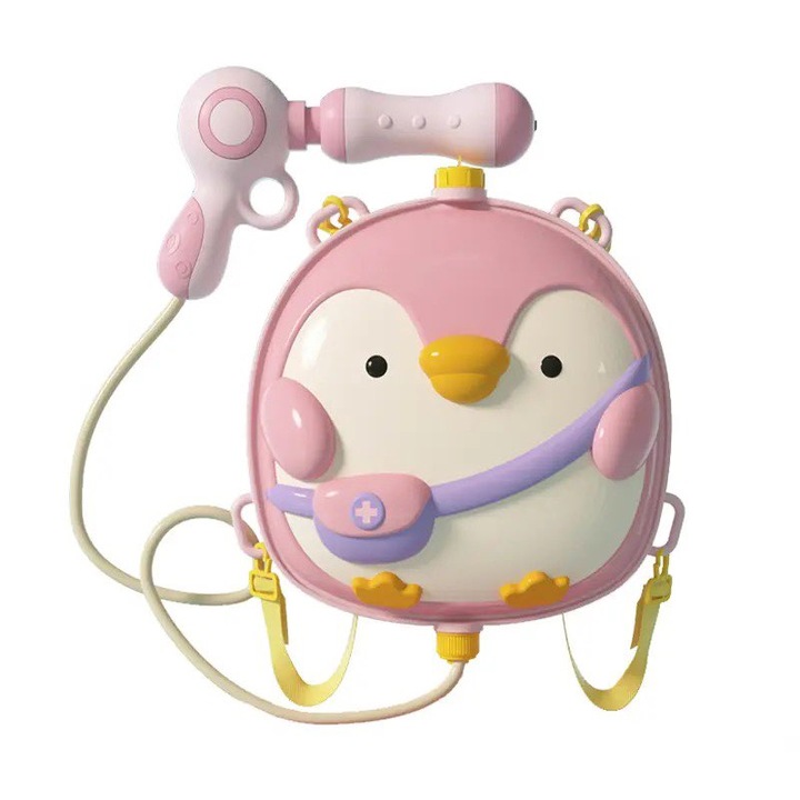 Воден пистолет Pink Penguin, С резервоар раница, Регулируеми презрамки, 3 години+, 1550 мл