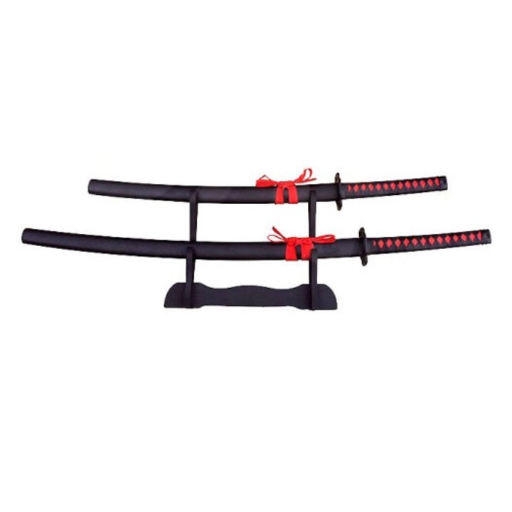 Set de 2 Sabii cu Teaca cu Suport, din Otel Carbon, Lemn, Negru, 4KM84