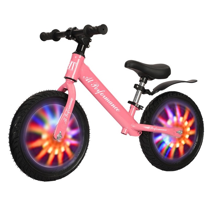 Велосипед за баланс At Performance без педали за деца 2-5 години розов със светлини на колелата