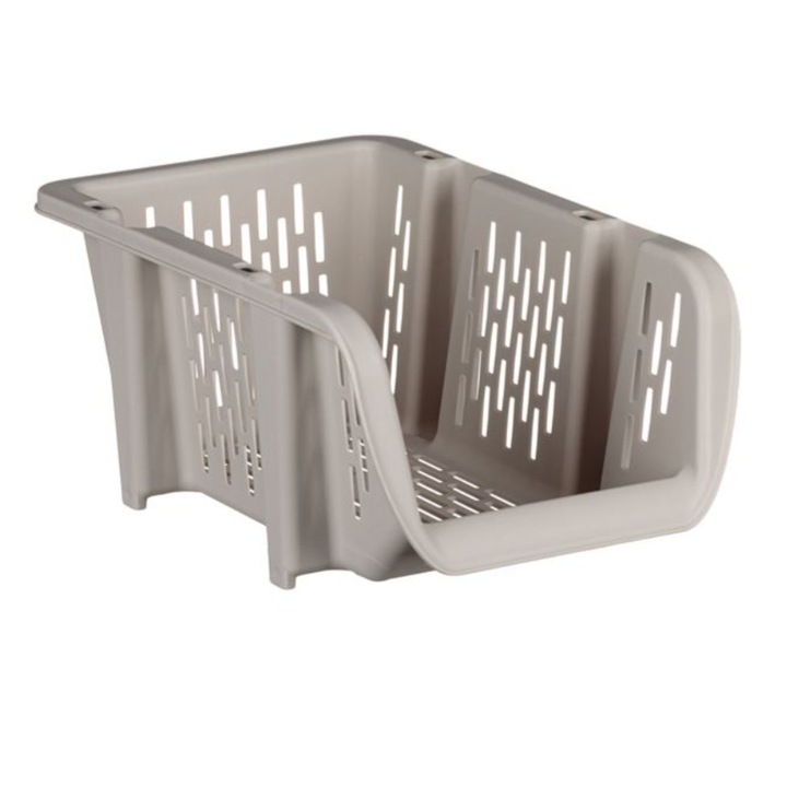 Cos de depozitare cu deschidere si laterale perforate, stivuibil, plastic, bej, 30,7 x 20 x 13,4 cm