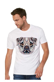 Tricou imprimeu Pugdog, Alb Tricou imprimeu Pugdog, Alb