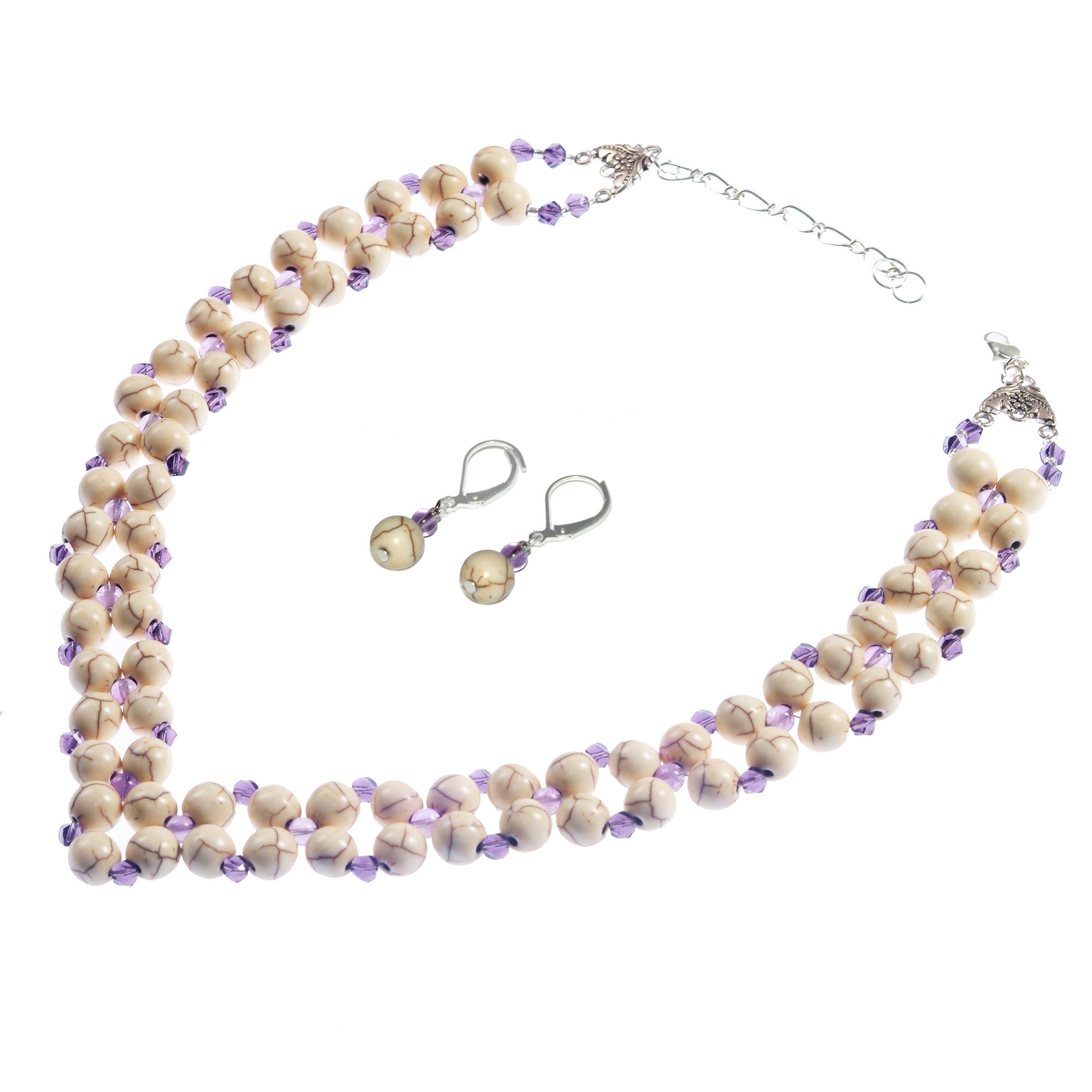 Set bijuterii GANELLI - Colier si Cercei din pietre semipretioase Ametist, Howlit