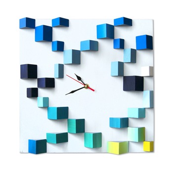 Ceas de perete, Deco-Box, Angle, ceas lemn pe lemn, geometric, pictat manual Albastru Turcoaz, 35x35 cm Ceas de perete, Deco-Box, Angle, ceas lemn pe lemn, geometric, pictat manual Albastru Turcoaz, 35x35 cm