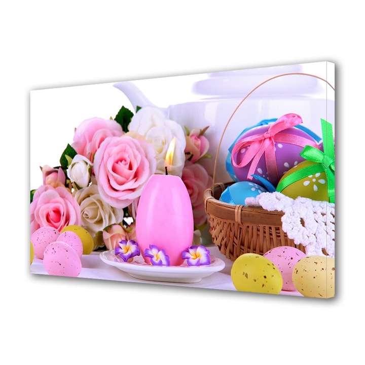 Tablou Canvas Sarbatori Paste Lumanare si trandafiri roz 20 x 30 cm