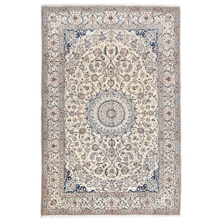Perzsa szőnyeg Nain 6, Persian Collection, kézzel készített gyapjúból és selyemből, klasszikus design, bézs, 315X210 cm