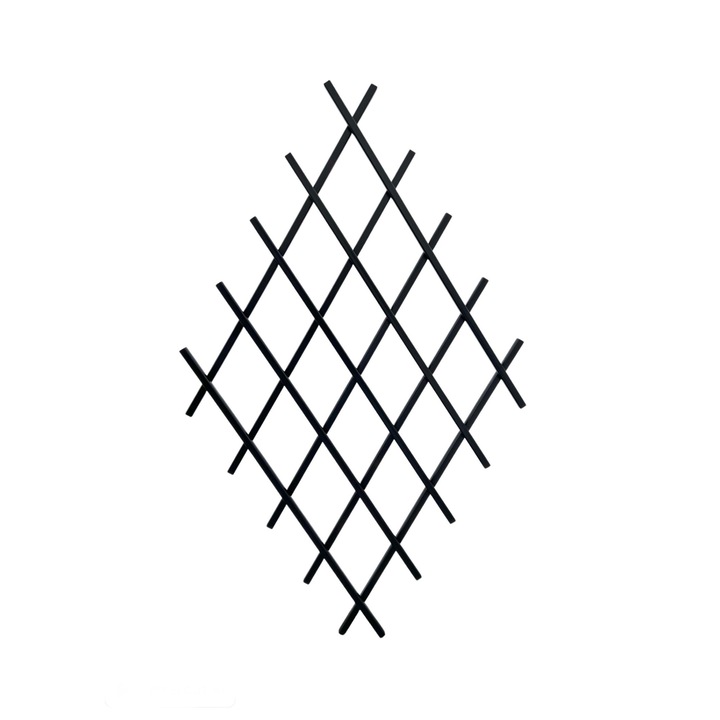 Rombusz alakú fekete fém faliakasztó, ultra modern, absztrakt design, 10 felfüggesztési pont, 150x100x10 cm, fekete