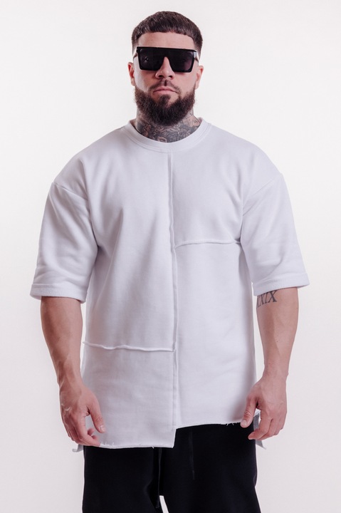 Tricou Barbati The Real Clothes, White Combined, Oversized, Bumbac, Alb