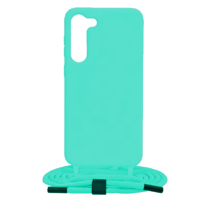 Husa din silicon cu snur pentru Samsung Galaxy S23, Soft Feeling, Hard TPU, Camera Protection, Perfect Fit, Interior microfibra, Festival style, Incredibly accessible use, Verde Menta