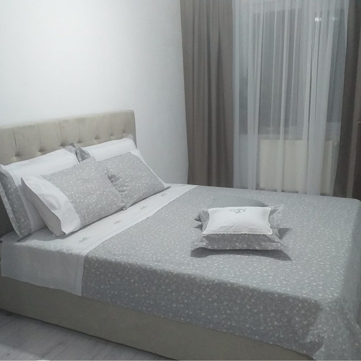 Комплект спално бельо с бродерия за двама Casa Bucuriei, модел Ilinca, 6 части, светло сив, 100% памук, чаршаф с размери 280/300 см и плик за завивка 220/240 см