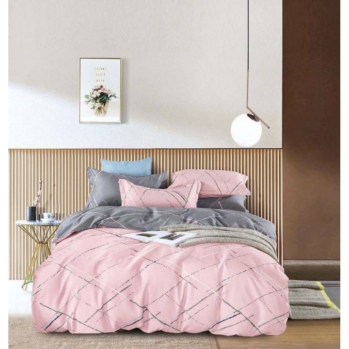 Спално бельо, Jojo Home, 6 части, 2 лица, 234x240см, Finet Superior, Pink Grey
