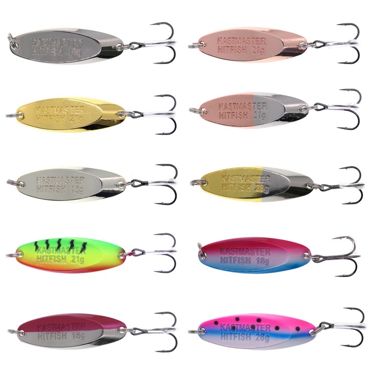 Set 10 buc oscilante Hitfish Kastmaster 18gr, 21gr sau 28gr, pentru pescuitul la avat si somn