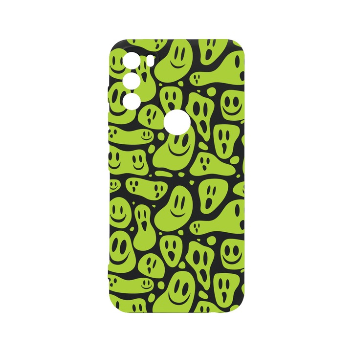 Силиконов калъф BestCase за Motorola Moto G71 5G, Green Acid Smiley, 0.8MM Slim, Black Silicon Series, c-B 1051
