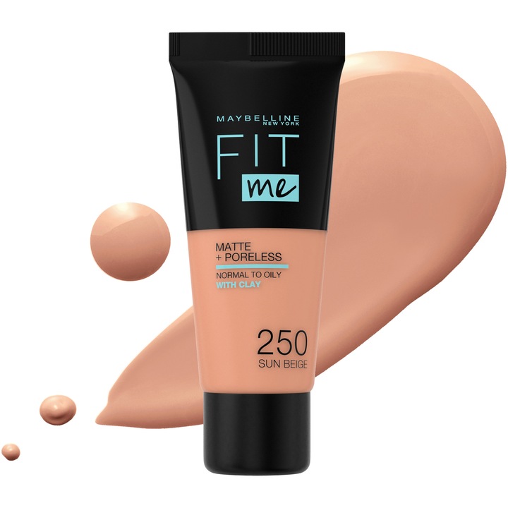 Fond de ten Maybelline New York Fit Me Matte & Poreless 250 Sun Beige, 30 ml