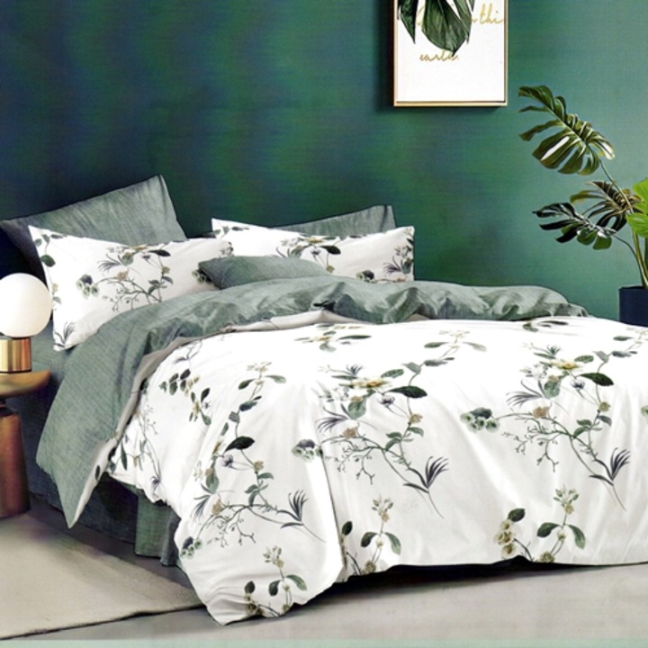 Lenjerie de pat Bumbac Satinat, pentru pat dublu, 220x240cm, 4 piese, multicolor, Pucioasa, EL419